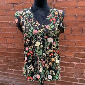 LOFT Floral Flutter Cap Sleeve  MP Black floral